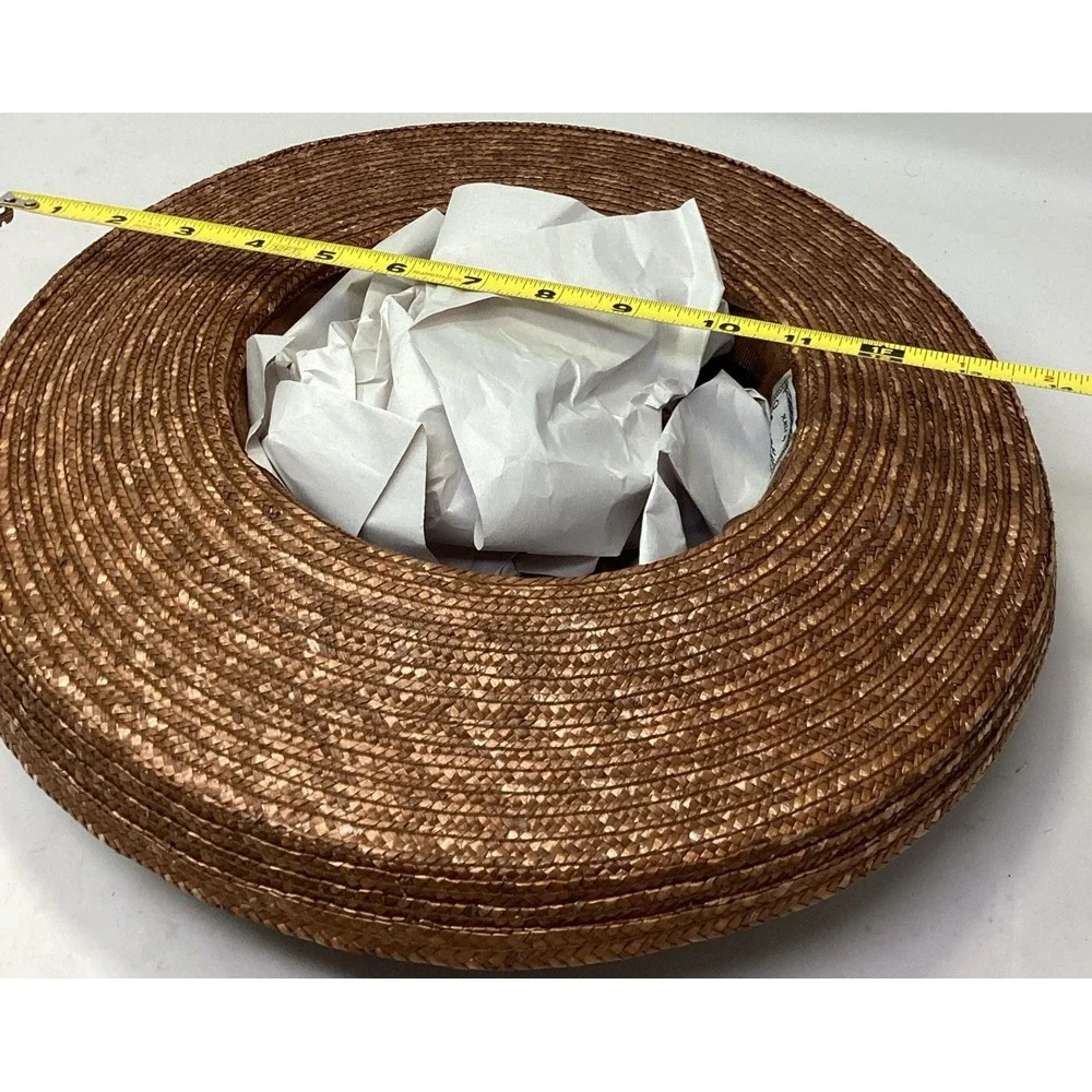 Vintage Boater Tri-color Green Natural And Rusty Brown Straw Hat Vinacci